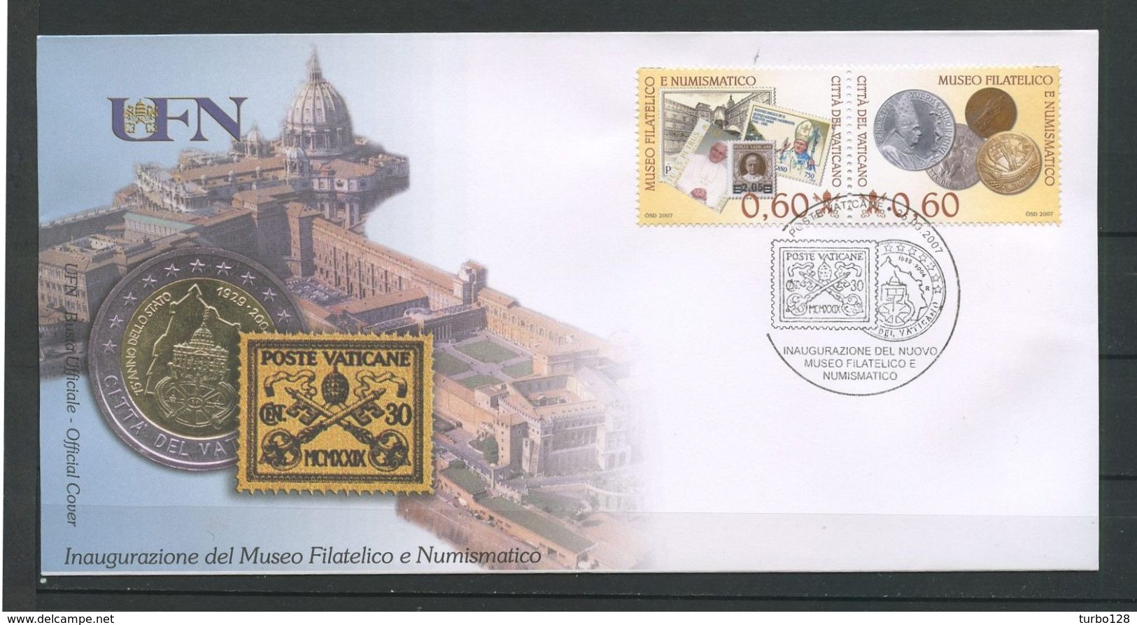 VATICAN 2007 N° 1436/1437 Enveloppe Officielle Superbe Inauguration Musée Philatélique Numismatique Monnaies - Briefe U. Dokumente