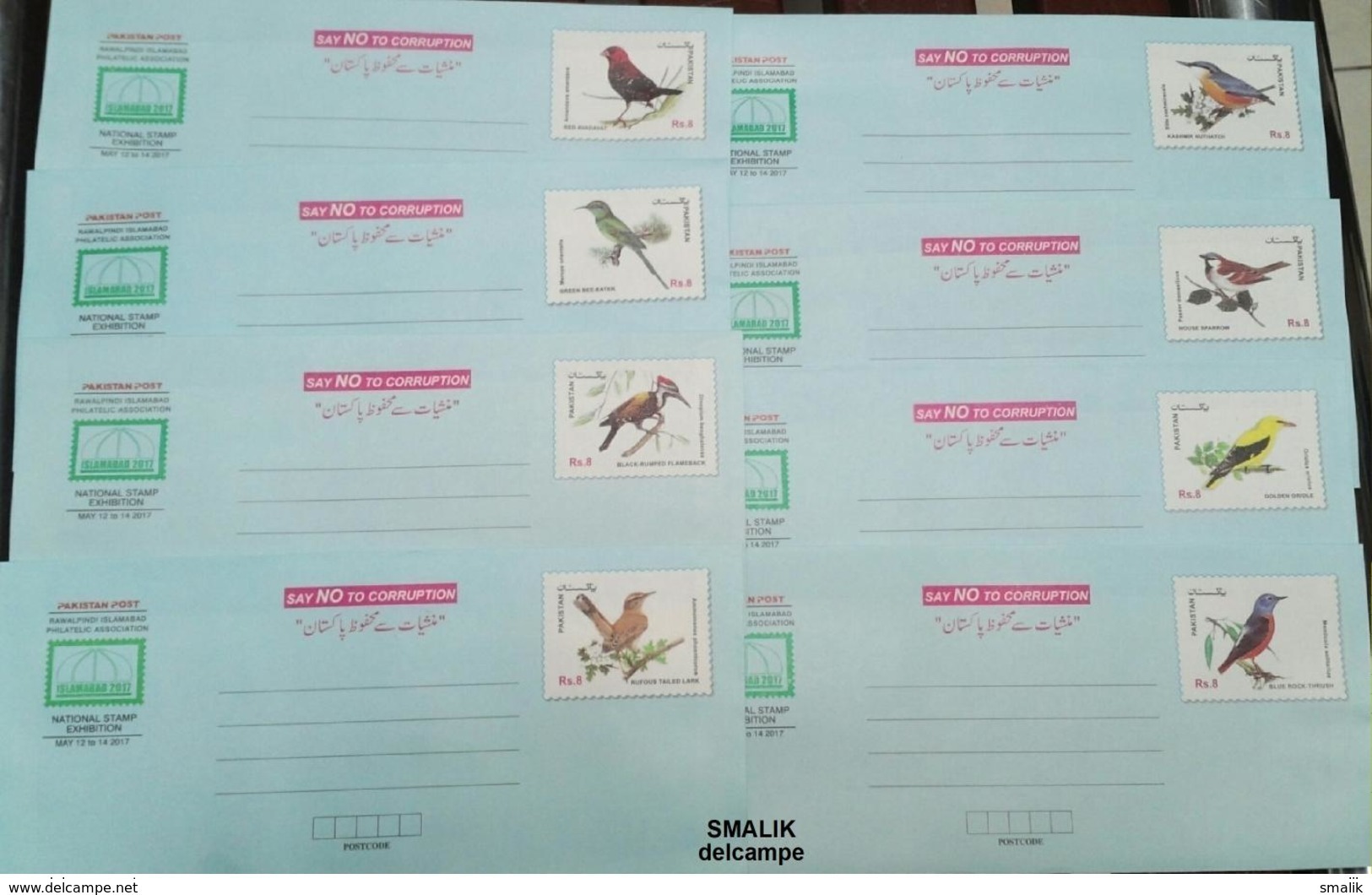 PAKISTAN 2017 Postal Stationery - Birds New Series Complete Set Of 8 Envelopes On Stamp Exhibition Islamabad, Unused - Pakistan