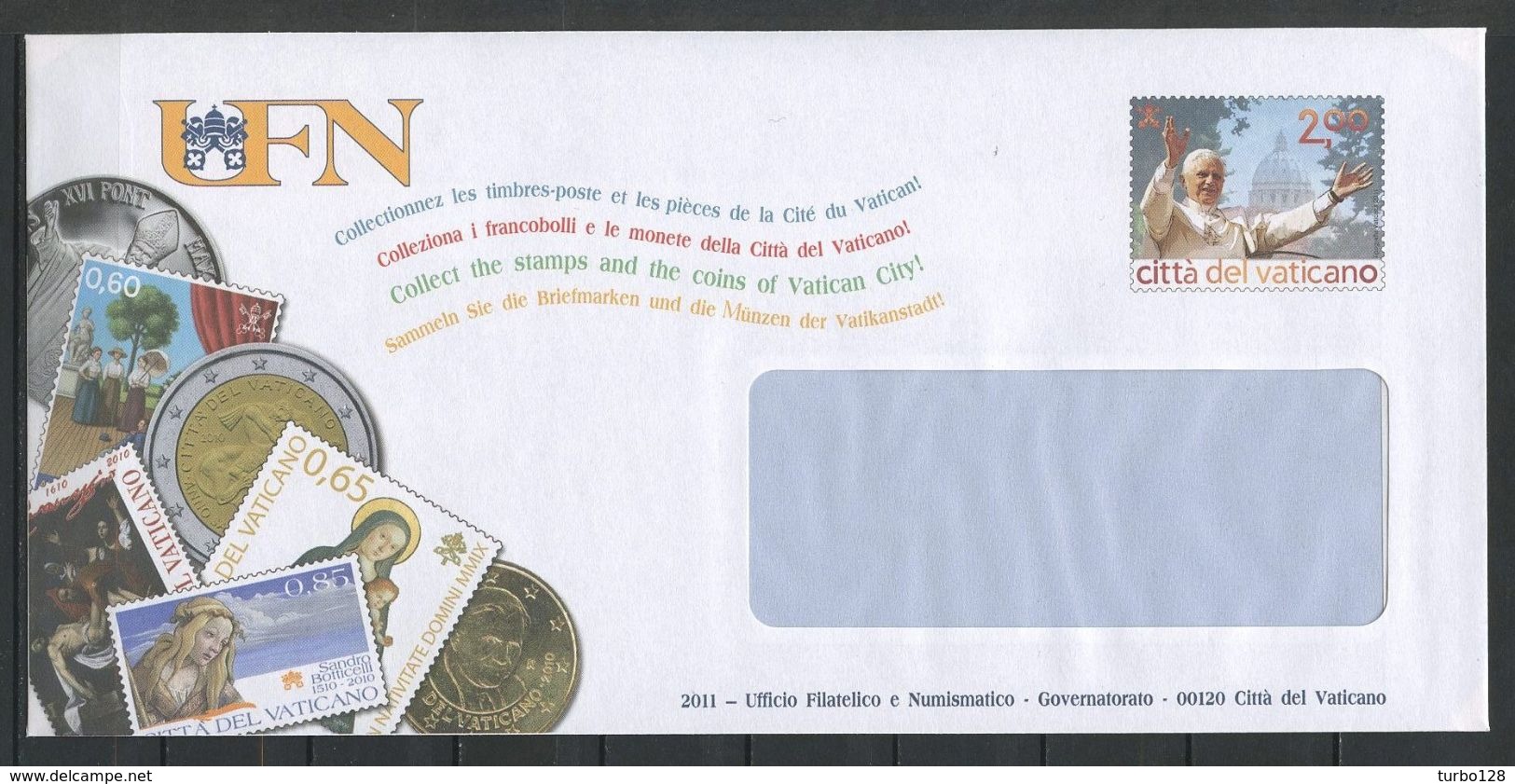 VATICAN 2011 N° Enveloppe Officielle UFN NEUVE Superbe Collectionner Timbres Philatélique Numismatique Monnaies - Lettres & Documents