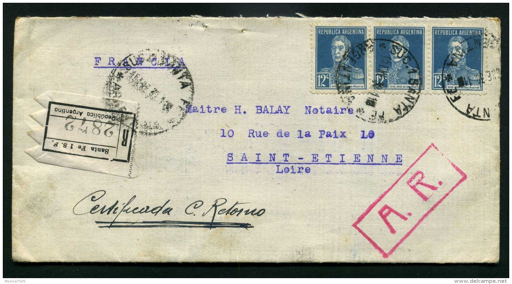 ARGENTINE : TRES  BELLE  ENVELOPPE  DU  15  JANVIER  1930  POUR  LA  FRANCE , A  VOIR . - Lettres & Documents