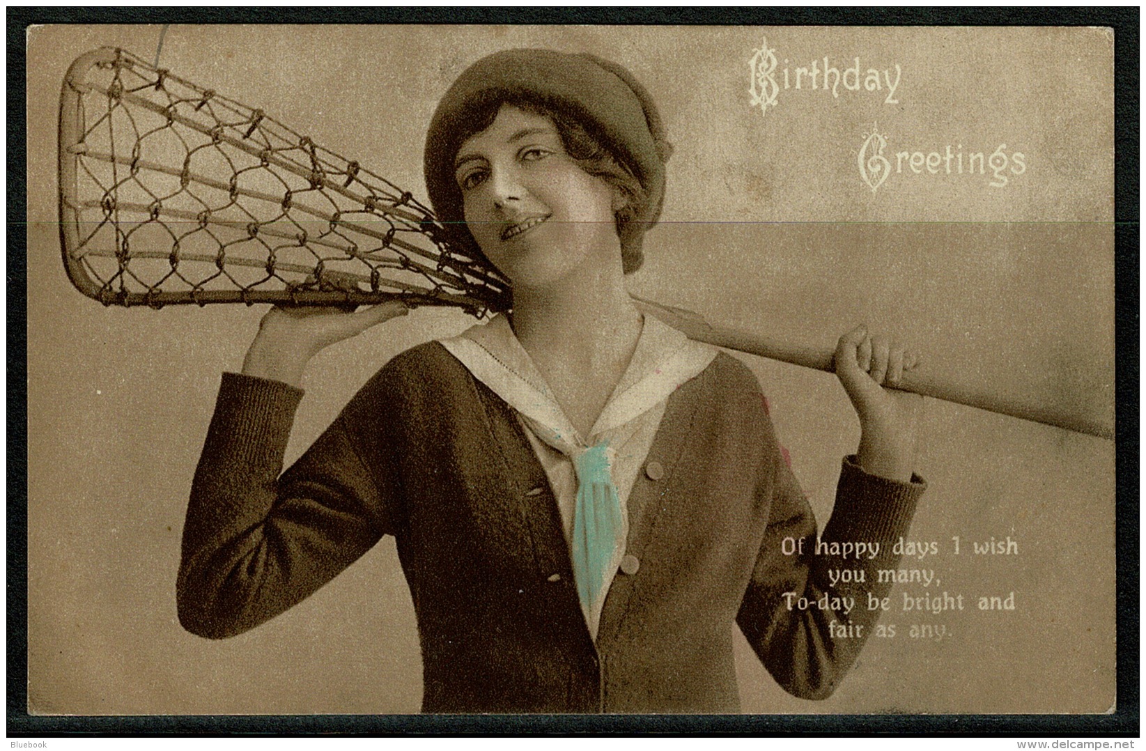 RB 1167 -  1916 F.W. Woolworth Birthday Postcard - Girl With Lacrosse Racket - Sports Theme - Other & Unclassified