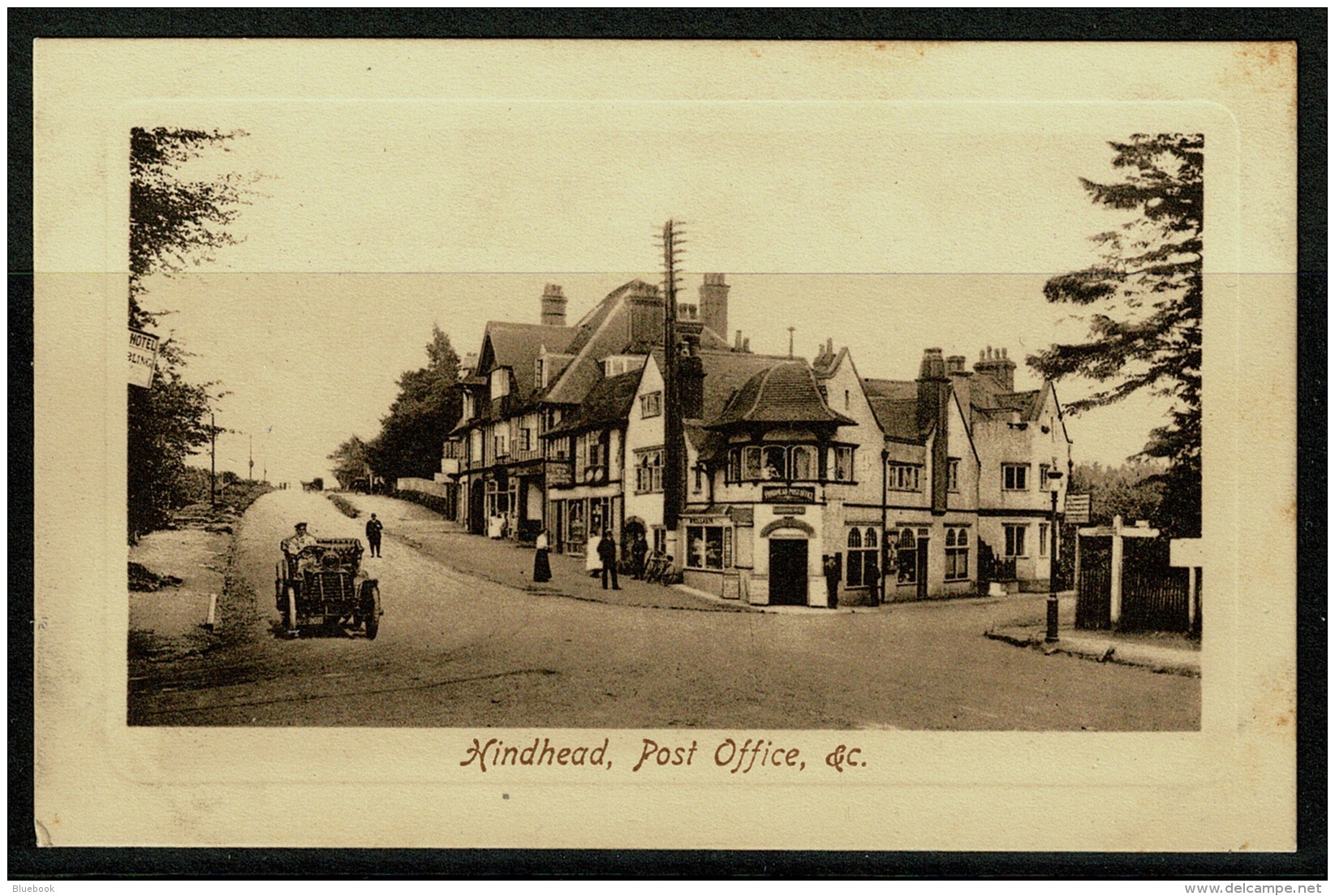 RB 1178 -  Early Postcard - Old Car &amp; Hindhead Post Office - Surrey - Surrey