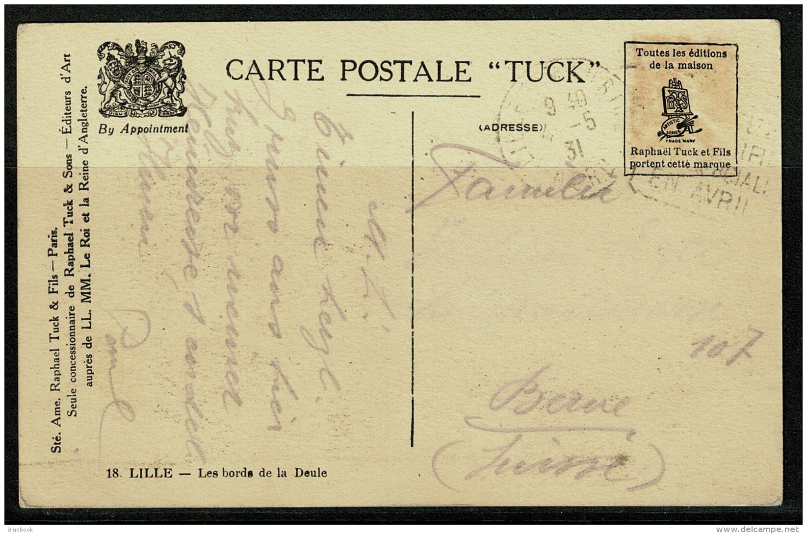 RB 1178 -  1931 Raphael Tuck Postcard - Lille France - Les Bords De La Deule - Canal Boats - Other & Unclassified