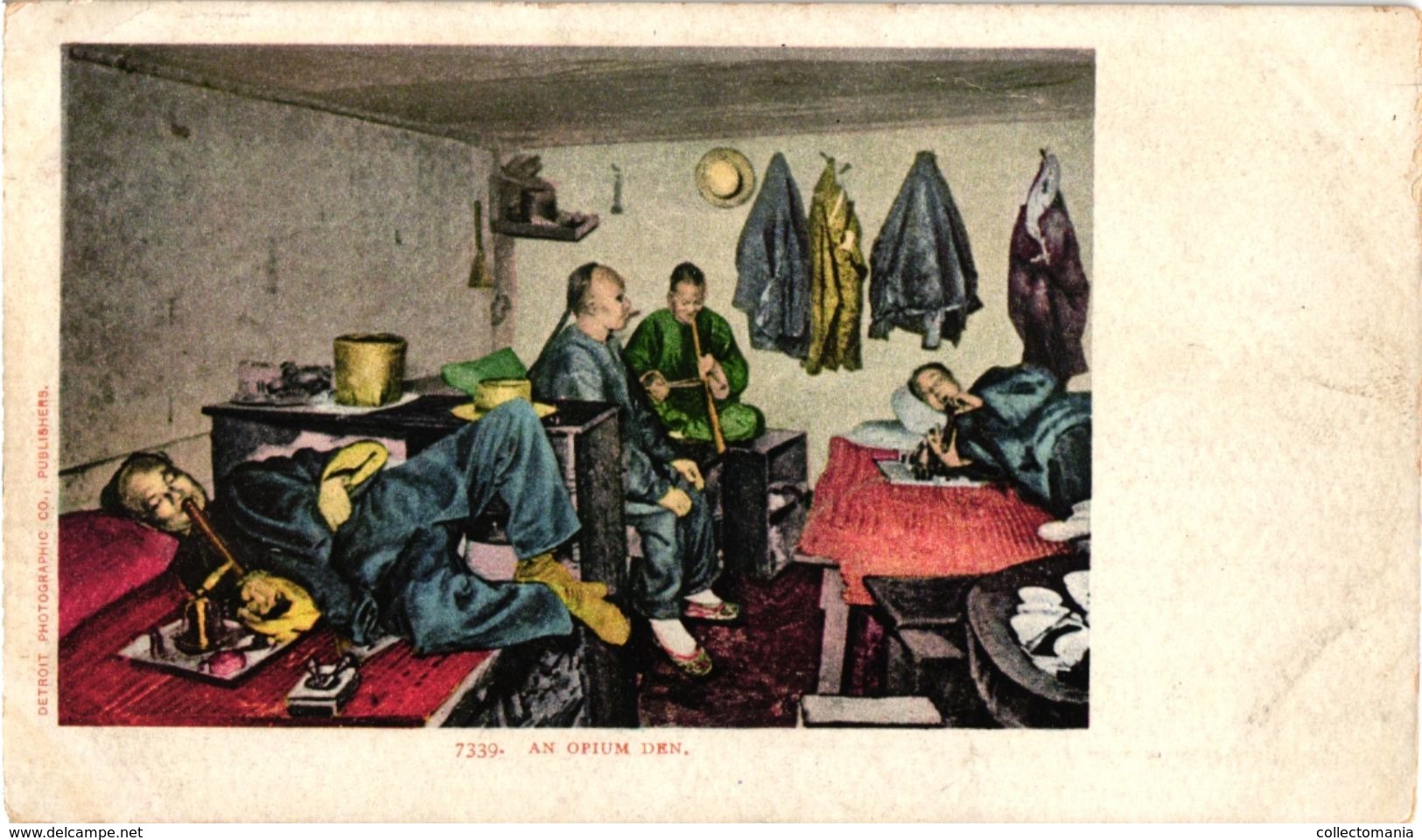 1 Postcard CHINA Chinese Addicts For OPIUM Opium Den    Fumerie D'OPIUM    Photographic Detroit   Nr 7339 Drugs - Health