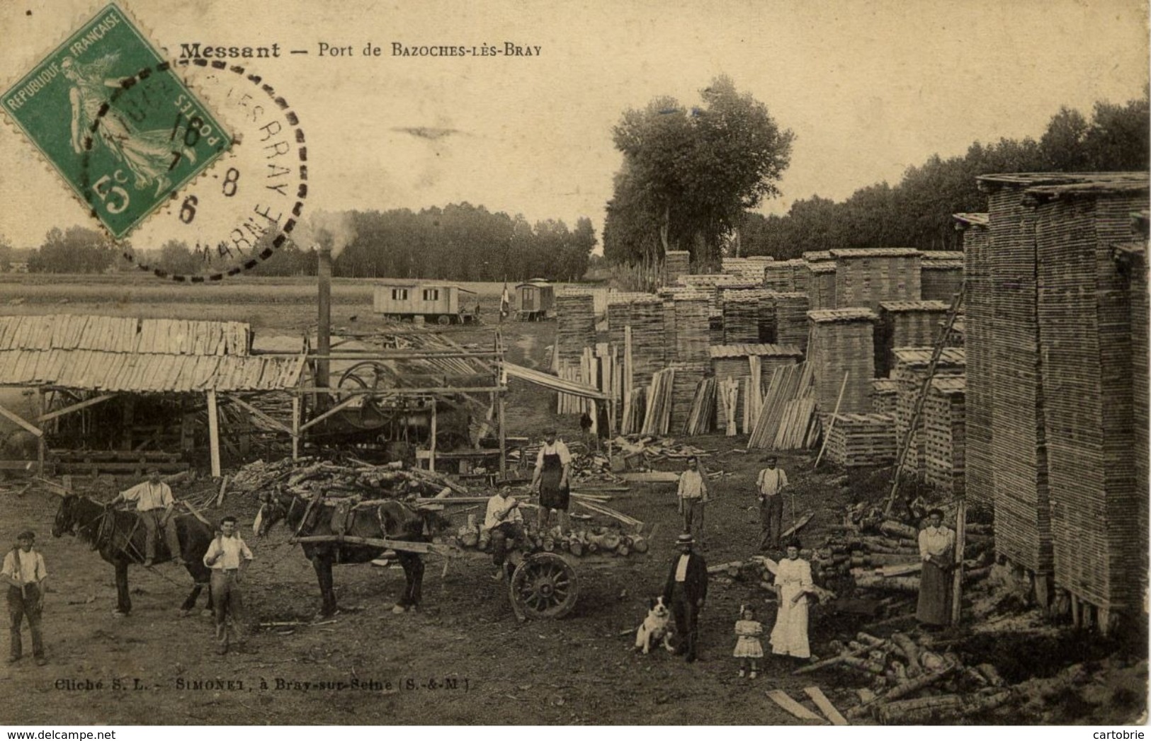 77 Port De BAZOCHES-LES-BRAY - Scierie MESSANT - Très Animée, Attelage, Ouvriers, Patron Et Famille - Autres & Non Classés