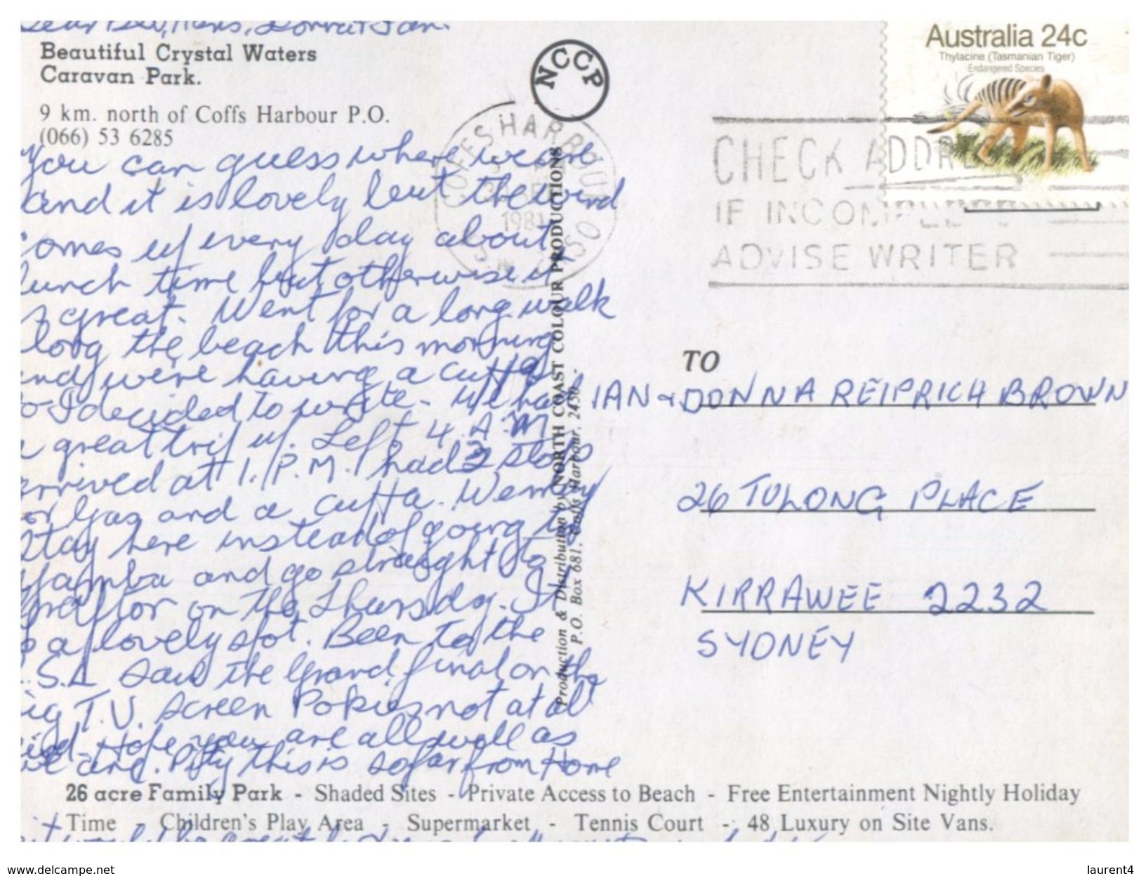 (365) Australia  - (with Stamp At Back Of Card) - NSW - Caravan Park Near Coffs Harbour - Coffs Harbour