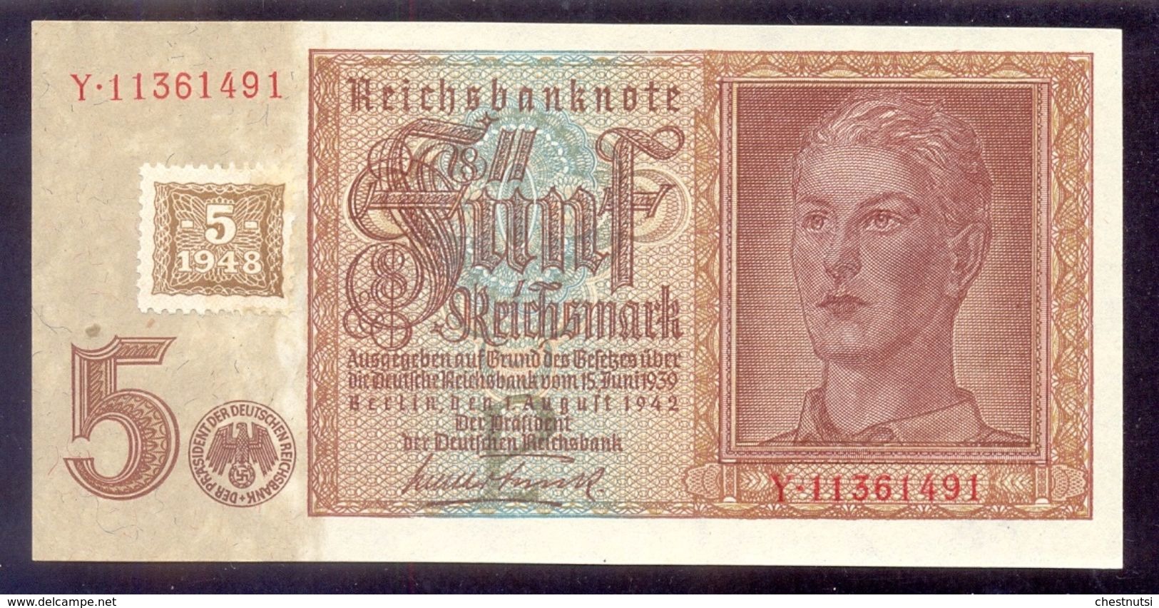 GERMANY - DEMOCRATIC REPUBLIC 5 Deutsche Mark 1948 P3  AUNC/UNC - 1 Deutsche Mark