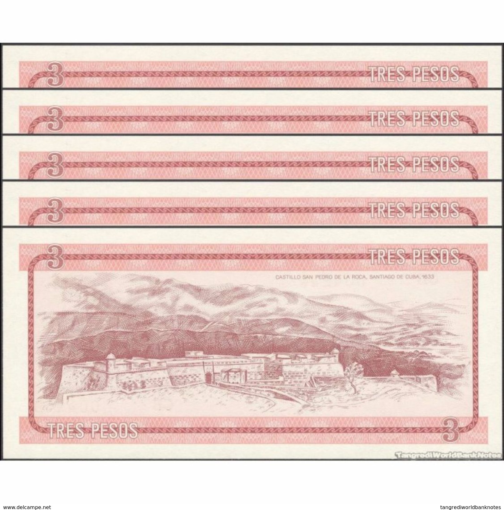 TWN - CUBA FX2 - 3 Pesos 1985 DEALERS LOT X 5 - Prefix CB UNC - Cuba