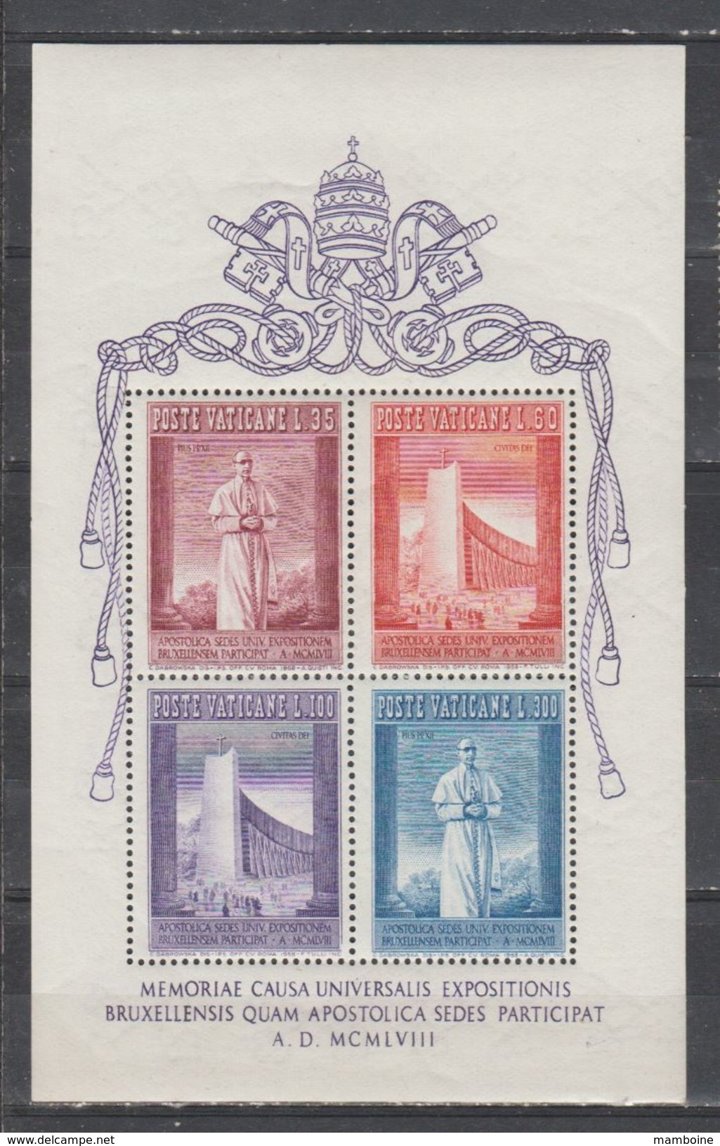 VATICAN  1958  BLOC N° 2 Neuf X X - Blocs & Feuillets