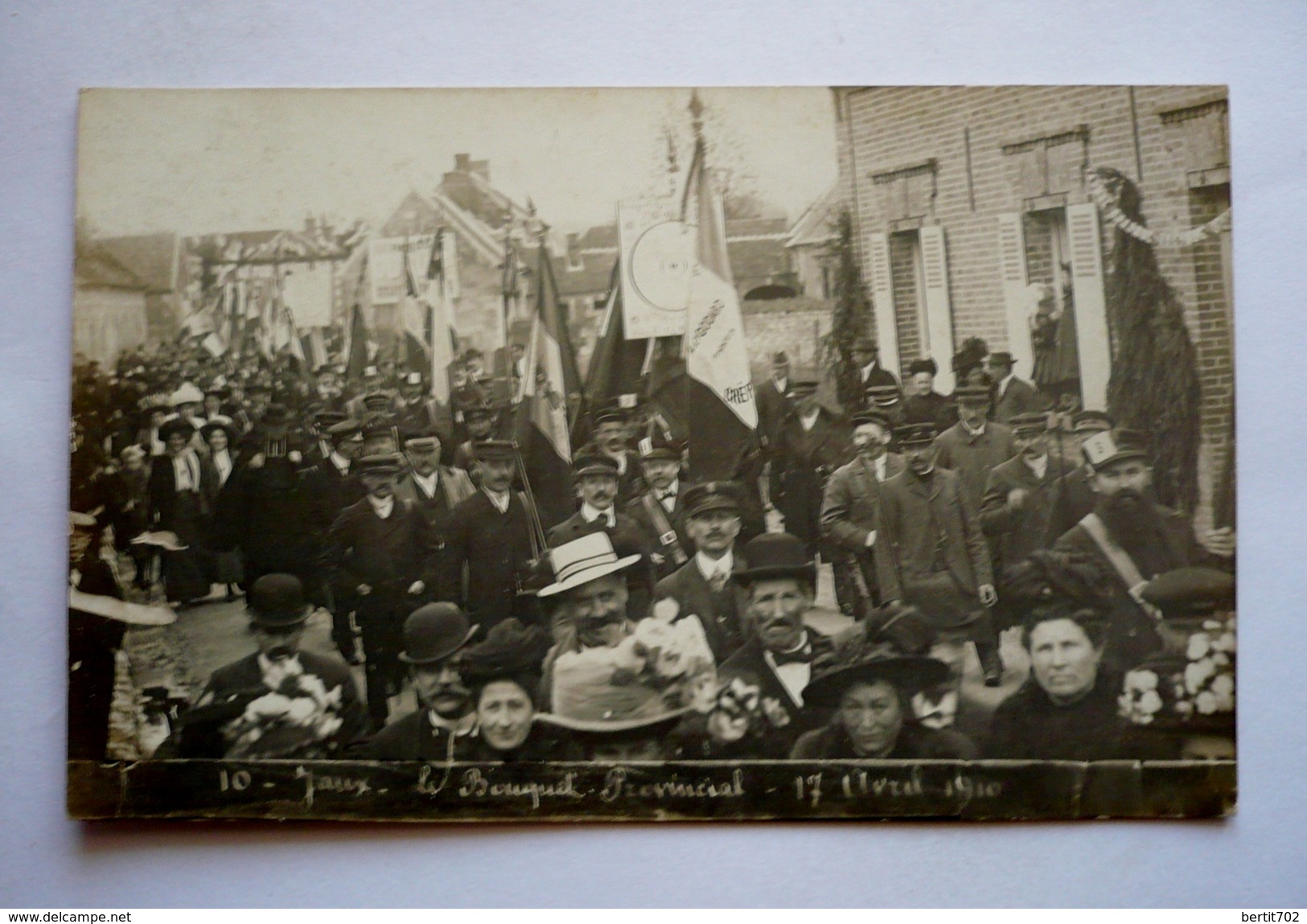 60 - Carte- Photo No 10-  JAUX - Bouquet Provincial 17 Avril 1910 - Fête - Défilé - Archerie - Tiro Al Arco