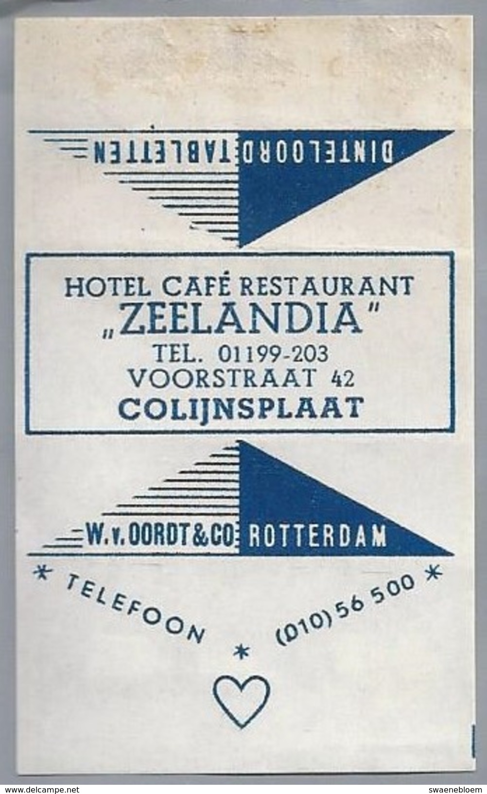 Suikerwikkel.- Embalage De Sucre. COLIJNSPLAAT. Hotel Café Restaurant - ZEELANDIA -. Voorstraat 42. - Suiker