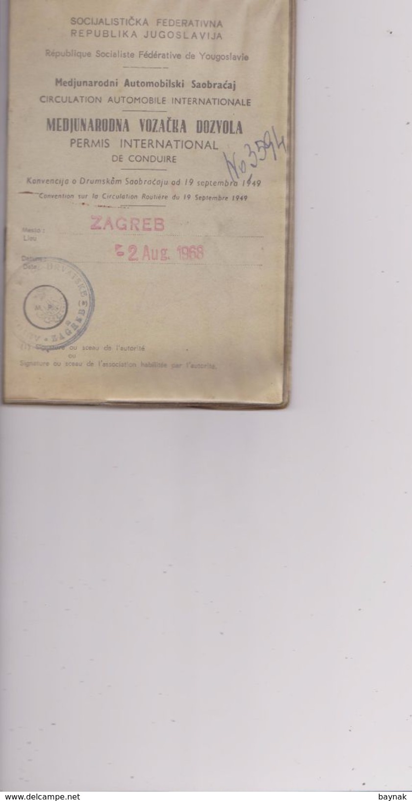 CROATIA   --  CROATIA, ZAGREB  --  DRIVING LICENCE,  PERMIS DE CONDUIRE  --  1968 - Historische Dokumente