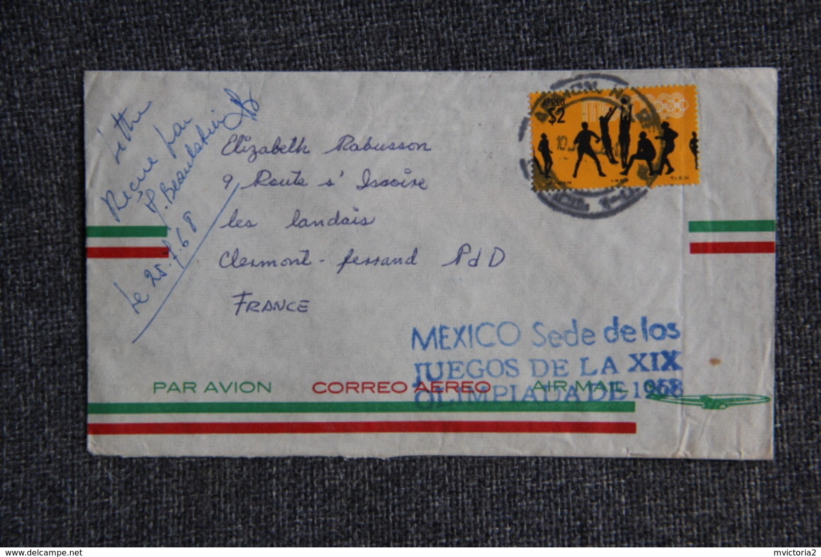 Lettre Du MEXIQUE à FRANCE ( Tampon Jeux Olympiques De MEXICO, 1968). - Mexique