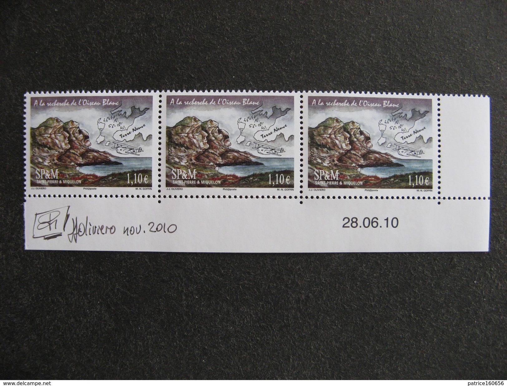 Saint Pierre Et Miquelon: TB Bande De 3 Du N° 983, Datée Et Signée De L'artiste, Neuve XX. - Unused Stamps
