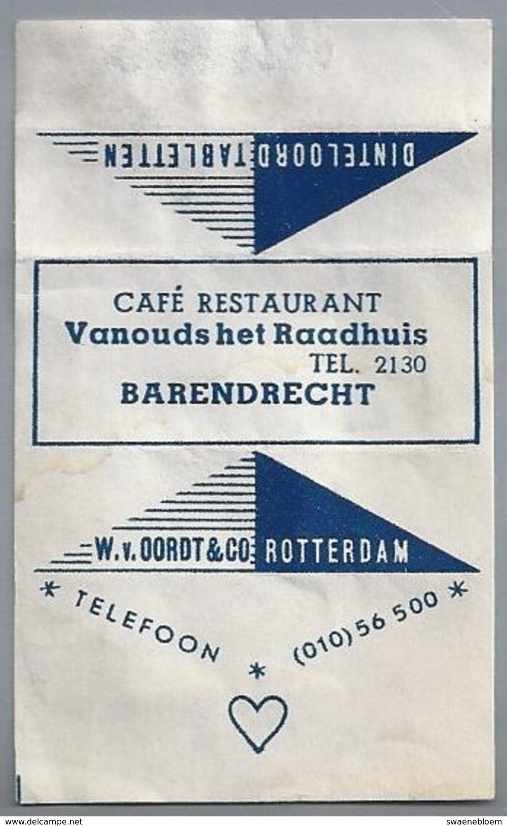 Suikerwikkel.- Embalage De Sucre. - BARENDRECHT. Café Restaurant - Vanouds Het Raadhuis -. - Suiker