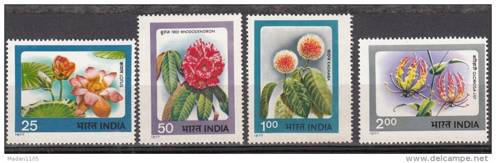 INDIA, 1977,  Indian Flowers, Set 4 V,  MNH, (**) - Ongebruikt