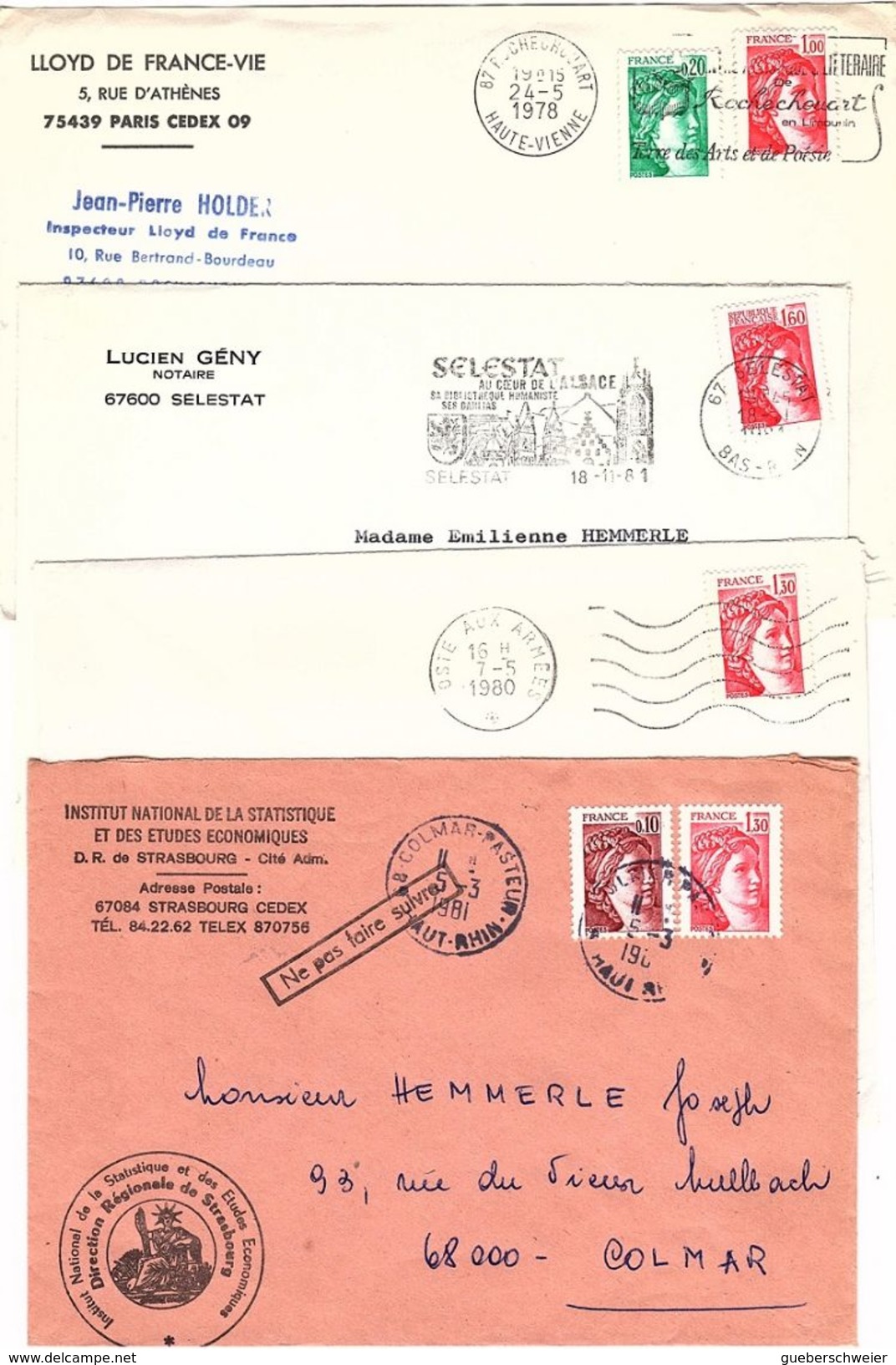 FR-SAB-L1 - FRANCE Lot de 29 lettres + 7 entiers postaux type Sabine de Gandon dont roulettes