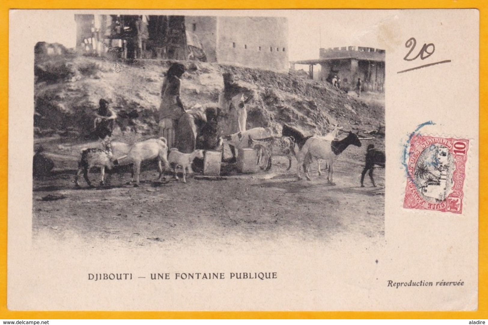 1905 - CP De Djibouti, Côte Française Des Somalis Vers Riom - Vue Fontaine Publique - Cad Arrivée - Timbre 10c Seul - Lettres & Documents