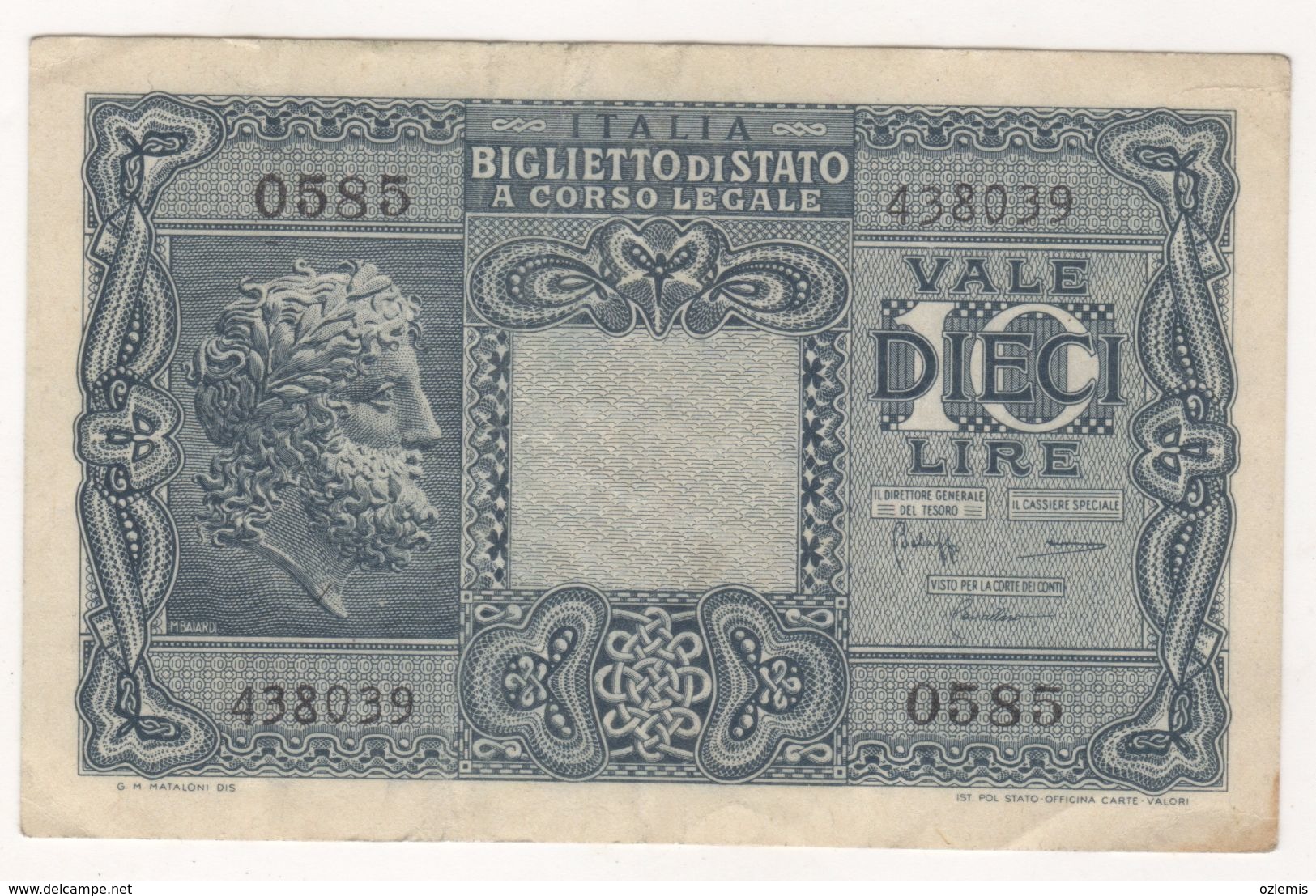 ITALIA-BIGLIETTO-DI-STATO-A-CORSO-LEGALE-VALE-DIECI-LIRE - Andere & Zonder Classificatie