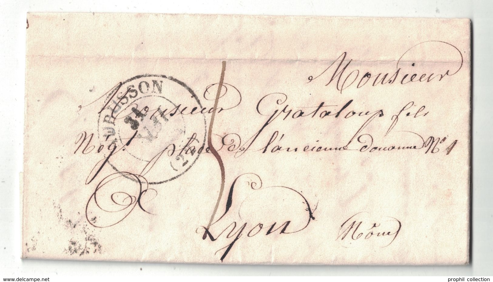 1848 - LAC Avec GRAND CAD De AUBUSSON CREUSE (TYPE 13) Pour LYON Avec TAXE MANUSCRITE De PORT DU - 1801-1848: Precursors XIX