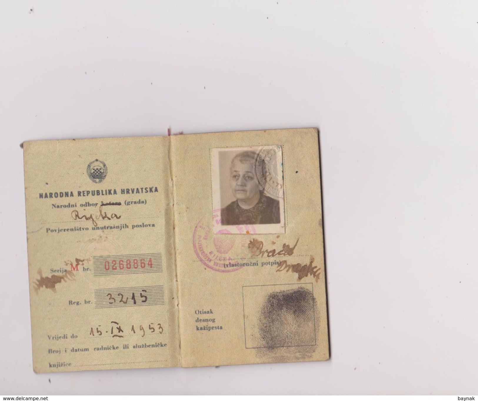 CROATIA, RIJEKA  --   OSOBNA KARTA /  ID CARD  --    LADY PHOTO /  1950 - Historische Dokumente