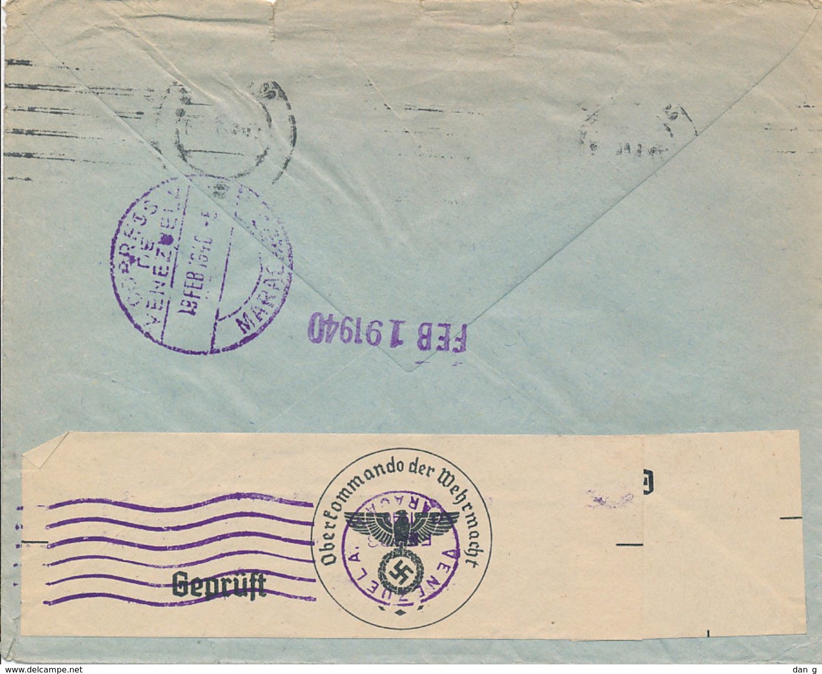 1940 Germany Reich Mi#737 EF Wien To Caracas Maracaibo Venezuela Censor Retour Rebut - Briefe U. Dokumente