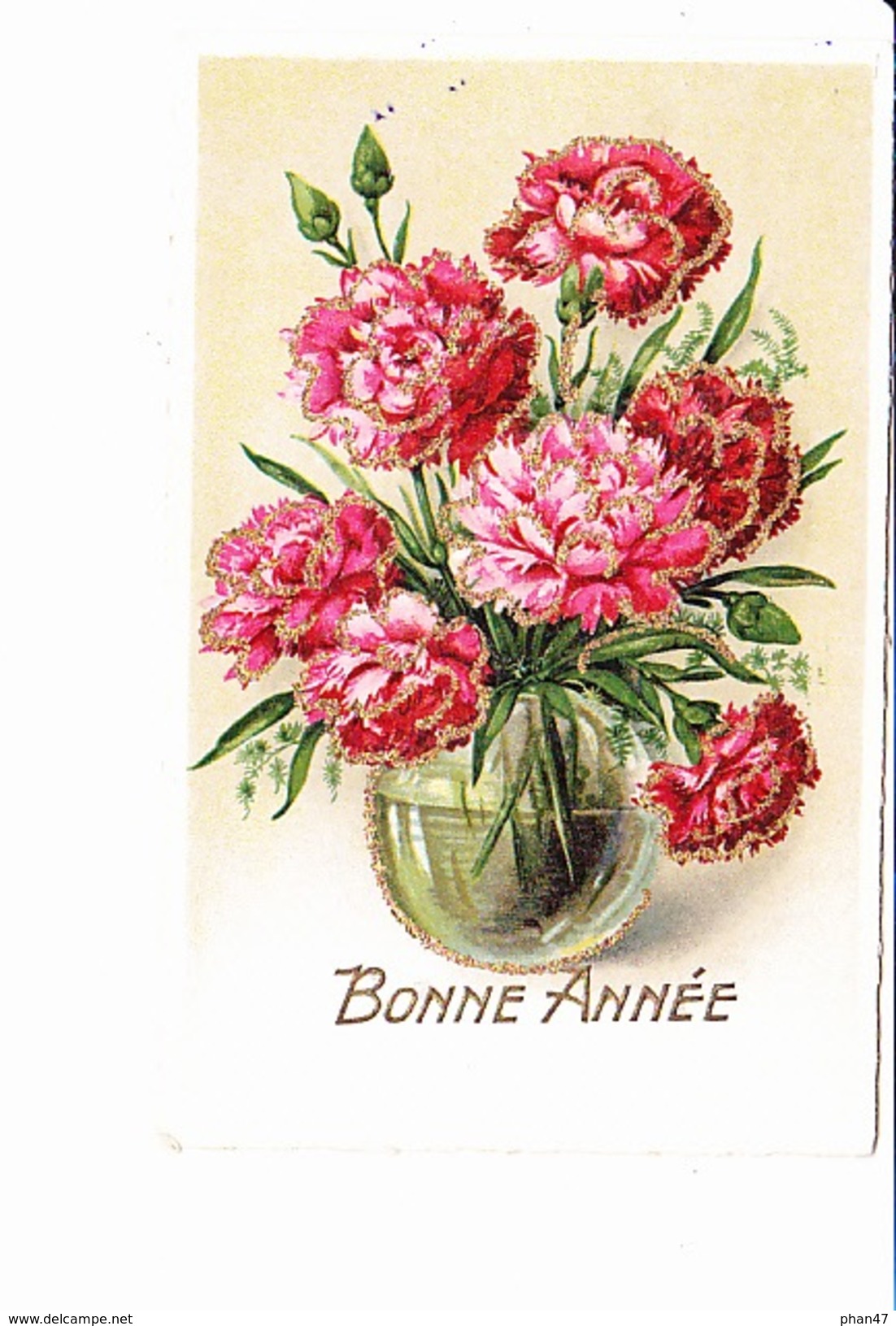 BONNE ANNEE, Roses En Vase Bocal, Paillettes, Ed. Fox Luxe 1948 - Nouvel An
