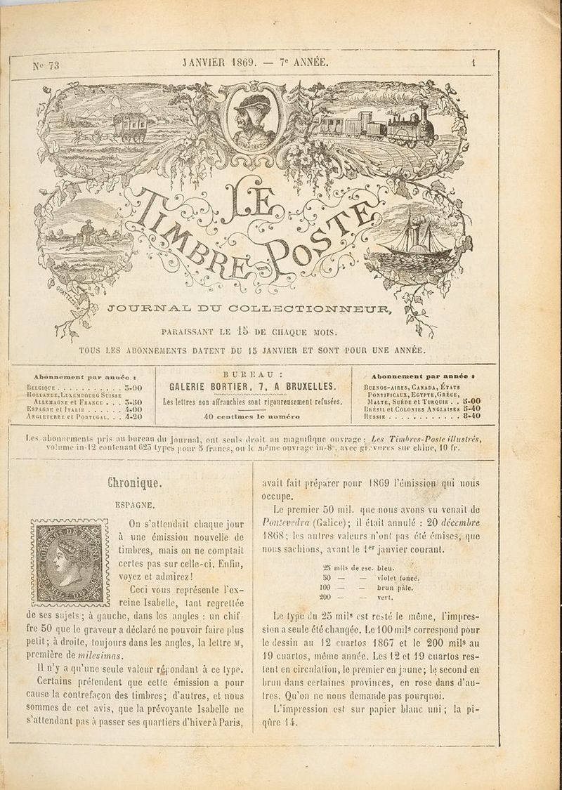 2005 Worldwide Bibliography. (1869ca). LE TIMBRE-POSTE JOURNAL DU COLLECTIOUNNEUR. JB Moens. Brussels, 1869-73. - Autres & Non Classés