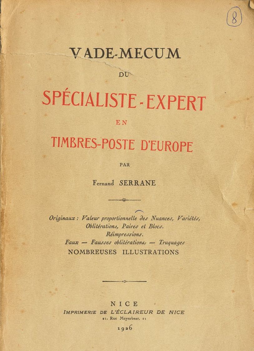 2044 Worldwide Bibliography. (1926ca). VADE-MECUM DU SPECIALISTE-EXPERT IN TIMBRES-POSTES D'EUROPE. Volume I And II. Fer - Andere & Zonder Classificatie