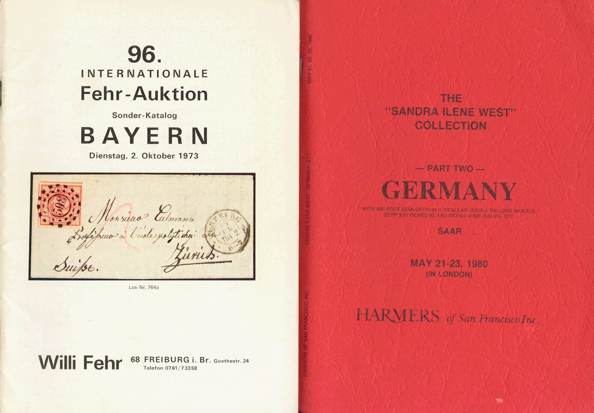 2123 Germany. Bibliography. (1973ca). Set Of Two German Auction Catalogs: INTERNATIONALE FEHR AUKTION SONDER KATALOG BAY - [Voorlopers