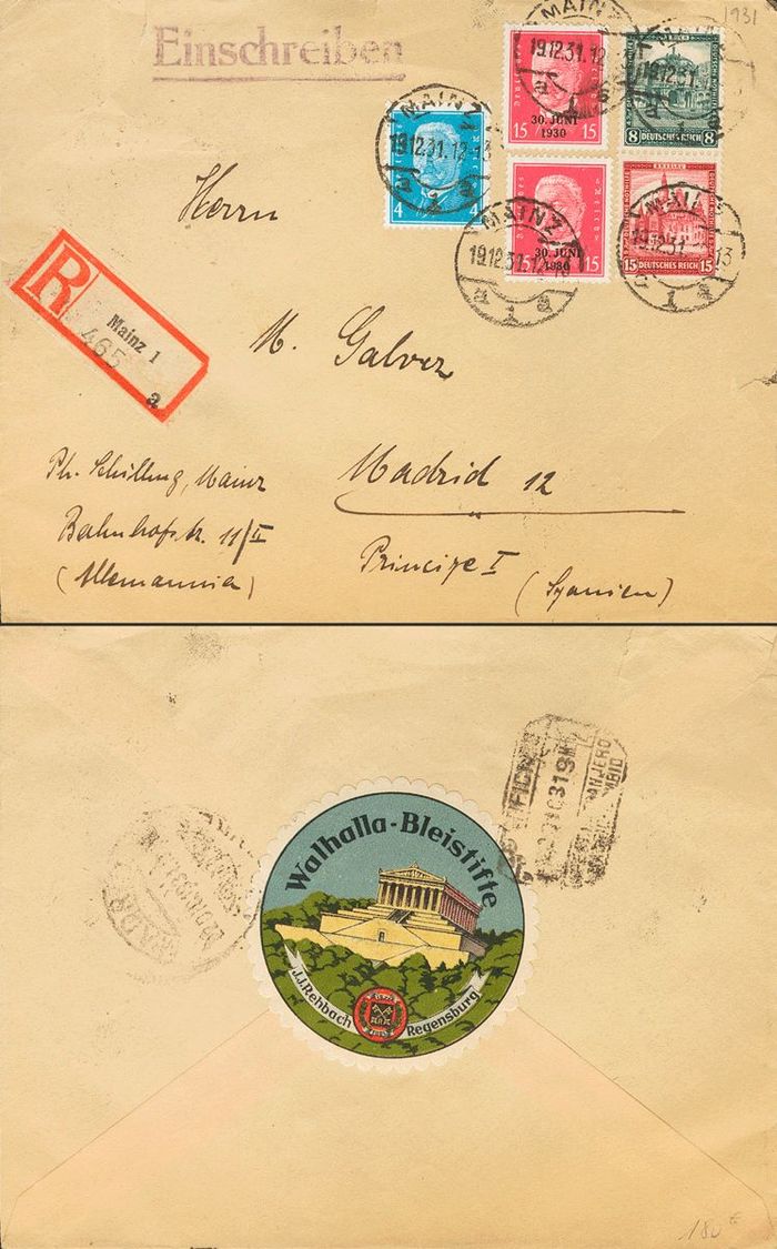 2137 Germany. 1931. COVER. Yv. 426B(2), 401A, 435, 436. 15 P Red Carmine, Two Stamps, 4 P Blue, 8 P Green And 15 P Carmi - Préphilatélie