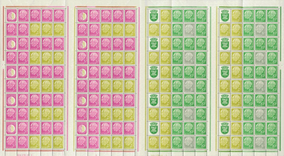 2156 Germany West. 1955. Yv. ** . Complete Sheet (right Margin Folded To Facilitate Its Conservation In The Mint Sheet A - Préphilatélie