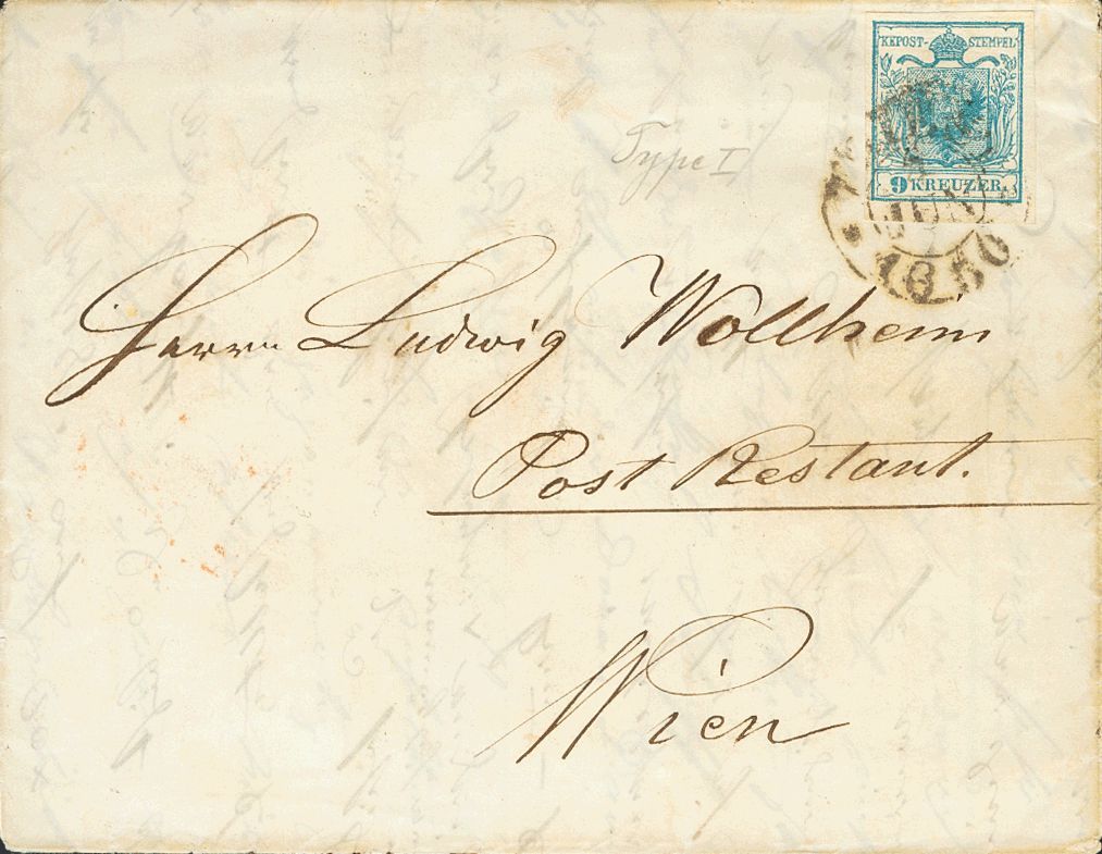 2160 Austria. 1850. COVER. Yv. 5. 9 K Light Blue (Type I). TRIESTE To VIENNA. Postmark TRIEST. VERY FINE AND RARE. - Andere & Zonder Classificatie