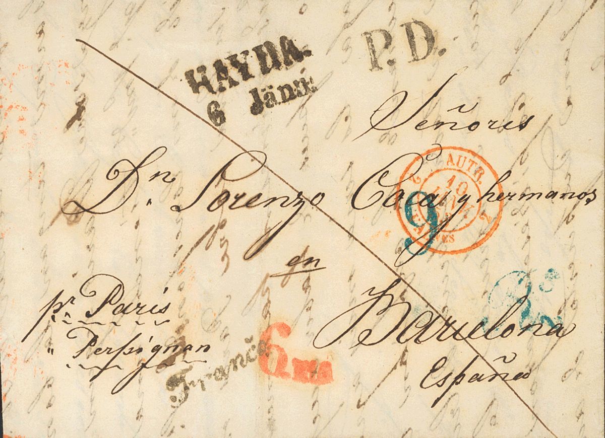 2162 Austria. 1853. COVER. LANGENAU (current Skalice U Ceske Lipy, Czech Republic) To BARCELONA. HAYDA / 6 JANU, FRANCO  - Andere & Zonder Classificatie