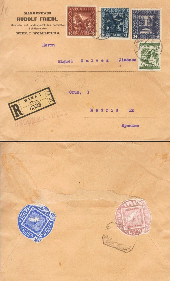 2168 Austria. 1928. COVER. Yv. 369, 372, 373, 349. 8 + 2 G Blue, 24 + 6 G Violet, 40 + 10 G Red Chestnut And 1 S Green.  - Andere & Zonder Classificatie