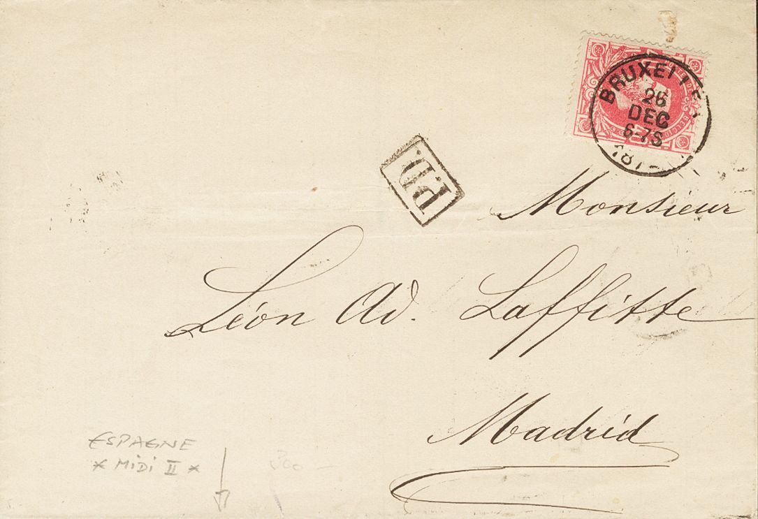 2186 Belgium. 1874. COVER. Yv. 34(3). Three Covers Franked With 40 Cts Pink And Addressed To MADRID And Cancelled With T - Andere & Zonder Classificatie