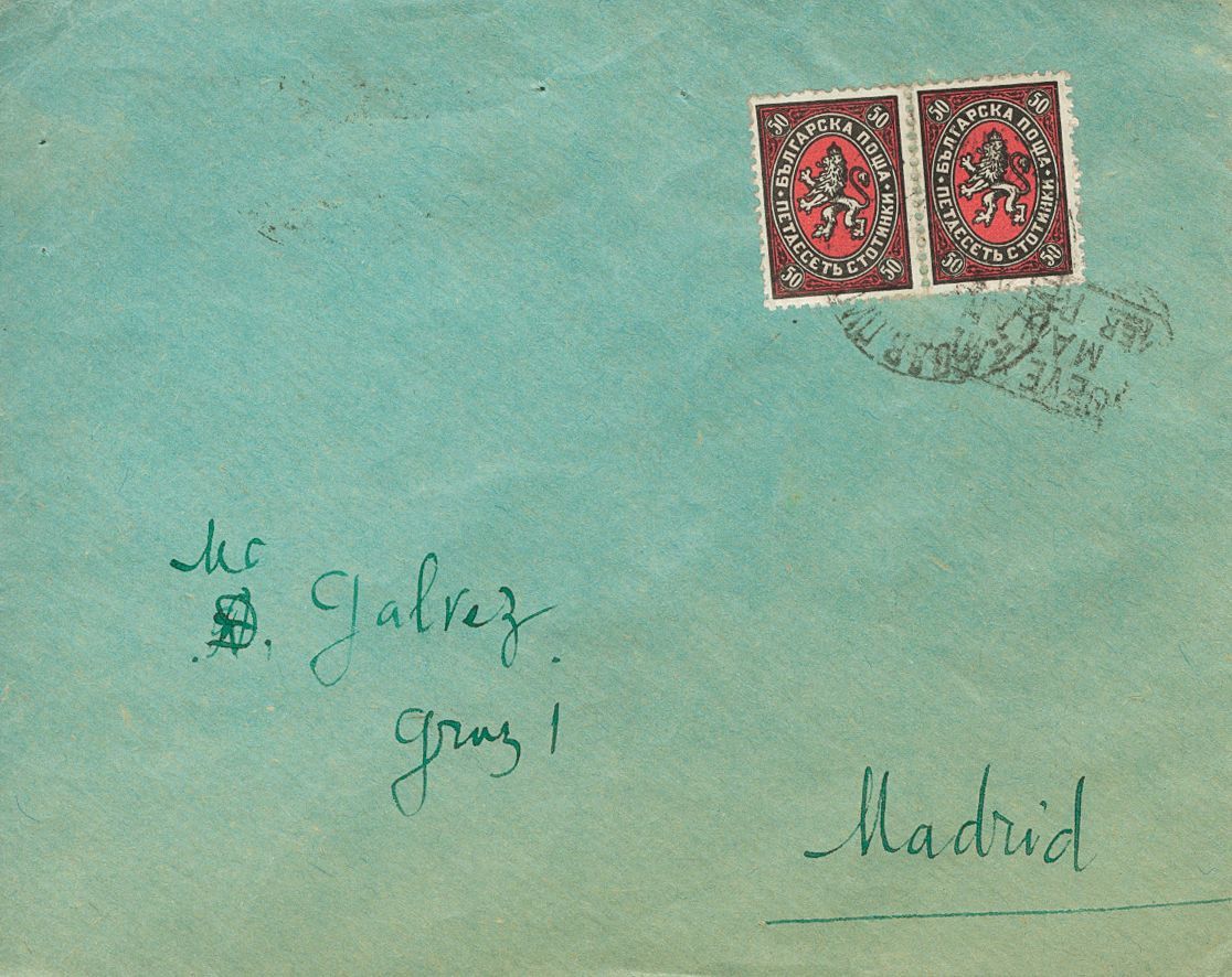 2198 Bulgaria. 1900. COVER. Yv. 20(2). 50 St Blue Black And Pink, Two Stamps. WIDIN To MADRID (addressed To Miguel Gálve - Andere & Zonder Classificatie