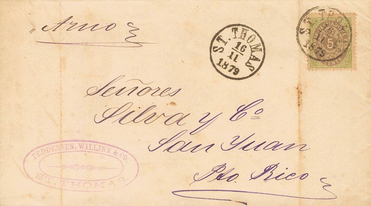 2209 Danish West Indies. 1879. COVER. Yv. 8. 5 Cts Green And Gray. SANTO TOMAS To SAN JUAN (PUERTO RICO). Postmark ST. T - Deens West-Indië