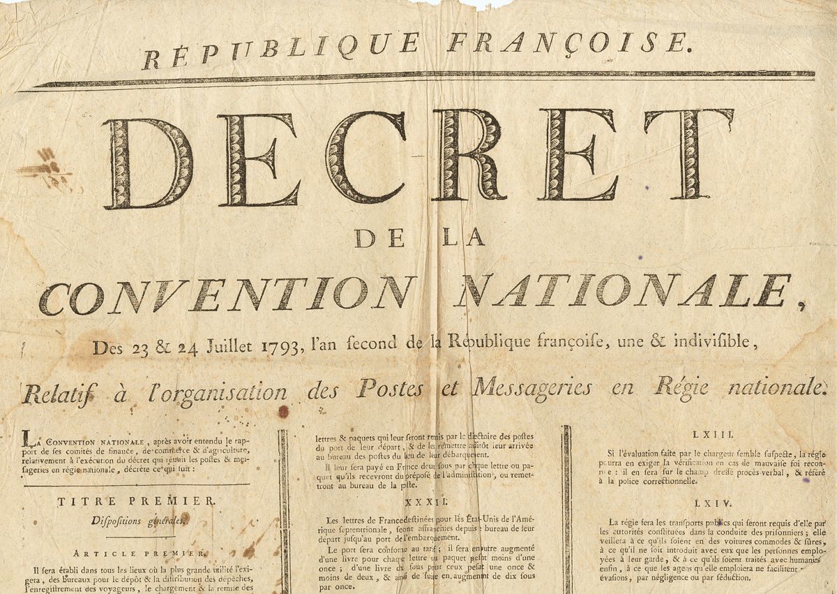 2224 Francia. Bibliografía. 1793. DECRET DE LA CONVENTION NATIONAL, Relative A L'organisation Des Postes El Messageries  - Andere & Zonder Classificatie