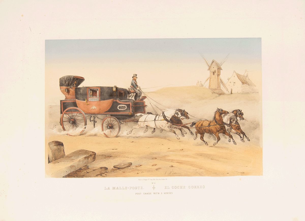 2230 France. Bibliography. 1830. THE MALLE-POST. POST CHAISE WITH FIVE HORSES. (The Mail Car With Five Horses). Color Li - Andere & Zonder Classificatie