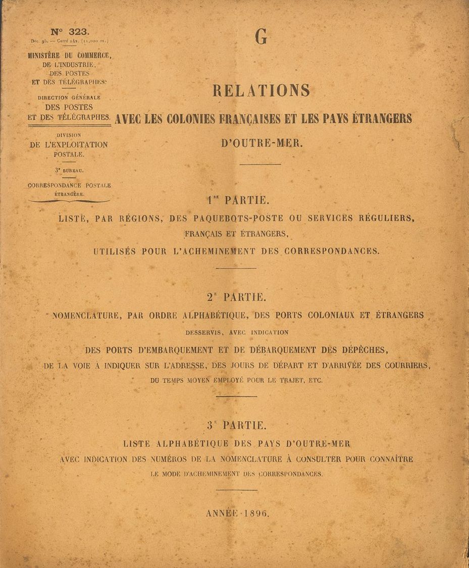 2242 Francia. Bibliografía. 1896. RELATIONS AVEC LES COLONIES FRANÇAISES ET LES PAYS ETRANGERS D'OUTRE-MER. Ministére De - Andere & Zonder Classificatie