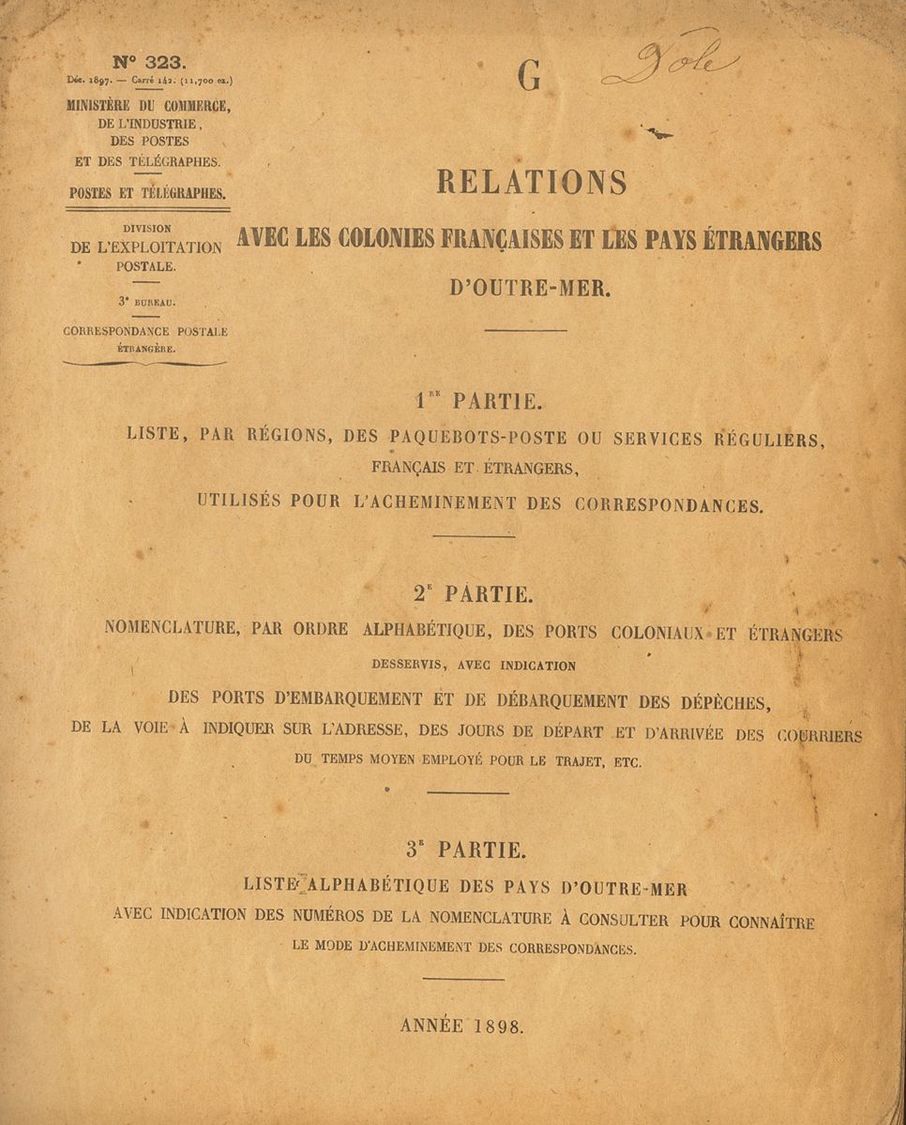 2245 Francia. Bibliografía. 1898. RELATIONS AVEC LES COLONIES FRANÇAISES ET LES PAYS ETRANGERS D'OUTRE-MER. Ministére De - Andere & Zonder Classificatie