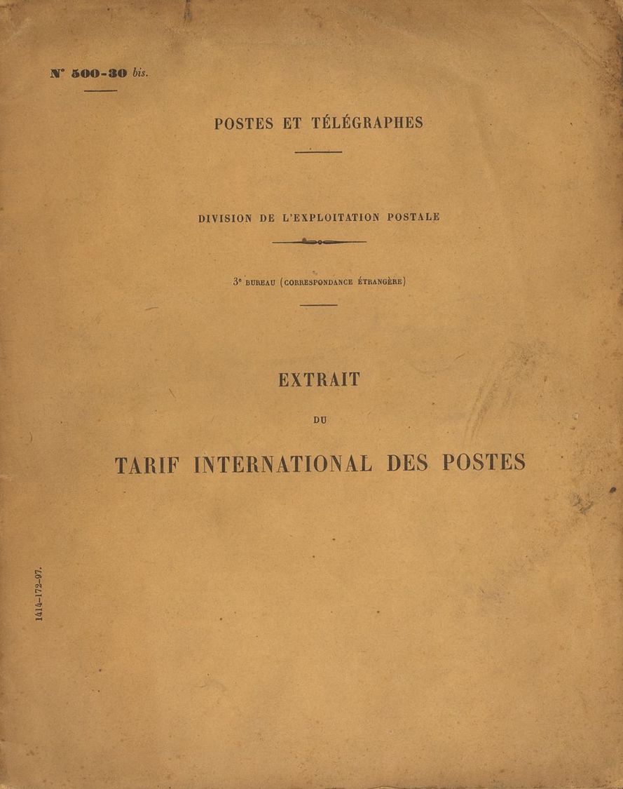 2246 Francia. Bibliografía. 1899. EXTRAIT DU TARIF INTERNATIONAL DES POSTES. Francia, 1899. - Andere & Zonder Classificatie