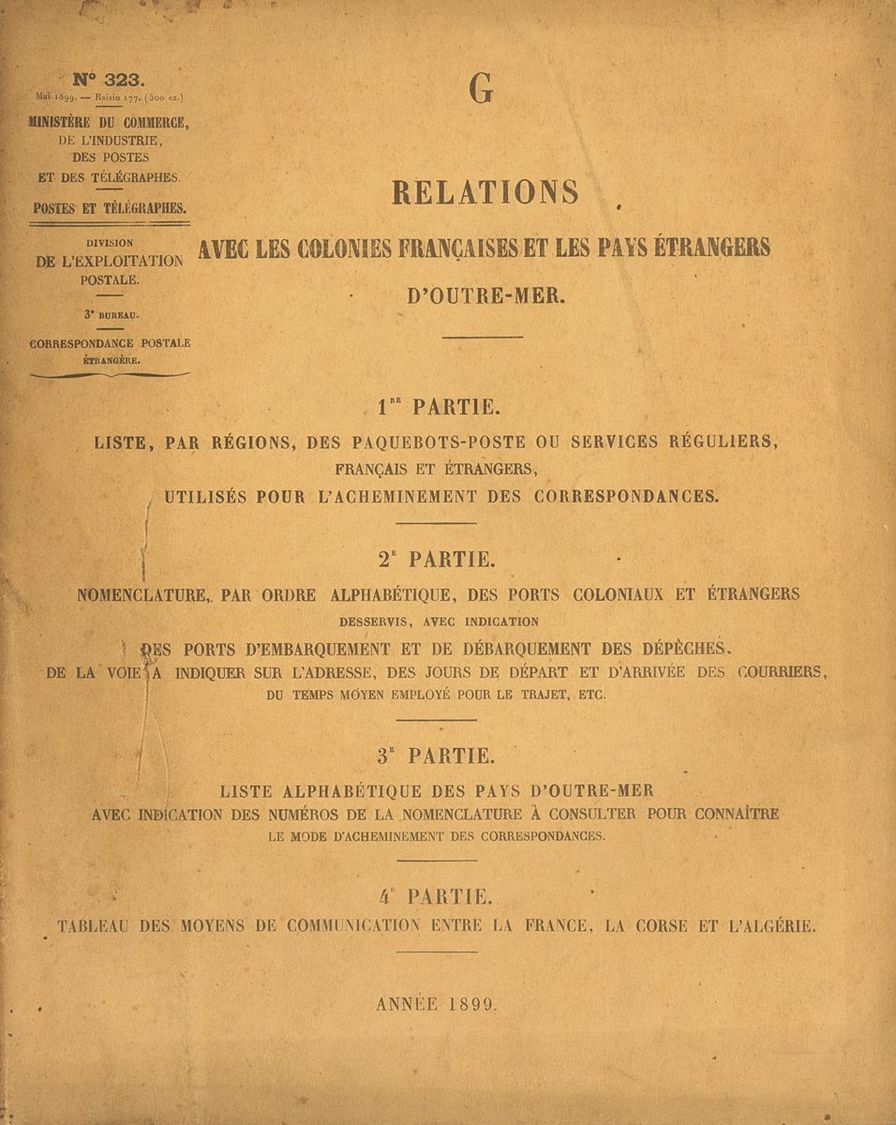 2247 Francia. Bibliografía. 1899. RELATIONS AVEC LES COLONIES FRANÇAISES ET LES PAYS ETRANGERS D'OUTRE-MER. Ministére De - Andere & Zonder Classificatie