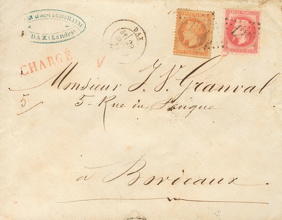 2297 France. 1872. COVER. Yv. 31, 32. 40 Cts Orange And 80 Cts Pink, Variety VERTICAL LINE BETWEEN "S" AND "80". Registe - Andere & Zonder Classificatie