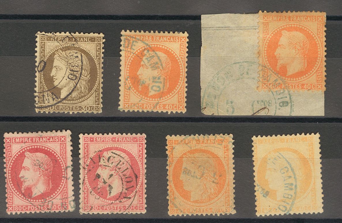 2298 France. 1863. 31(2), 32(2), 38(2). Set Of Seven Stamps Of The Emissions "Lauré" (40 Cts Two Stamps And 80 Cts Two S - Andere & Zonder Classificatie