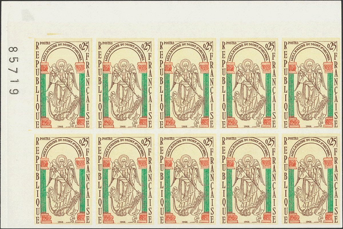2337 France. 1966. Yv. ** 1482a(10). 25 Cts Multicolor, Block Of Ten. IMPERFORATED VERY FINE  Yvert 2014: 300€ - Autres & Non Classés
