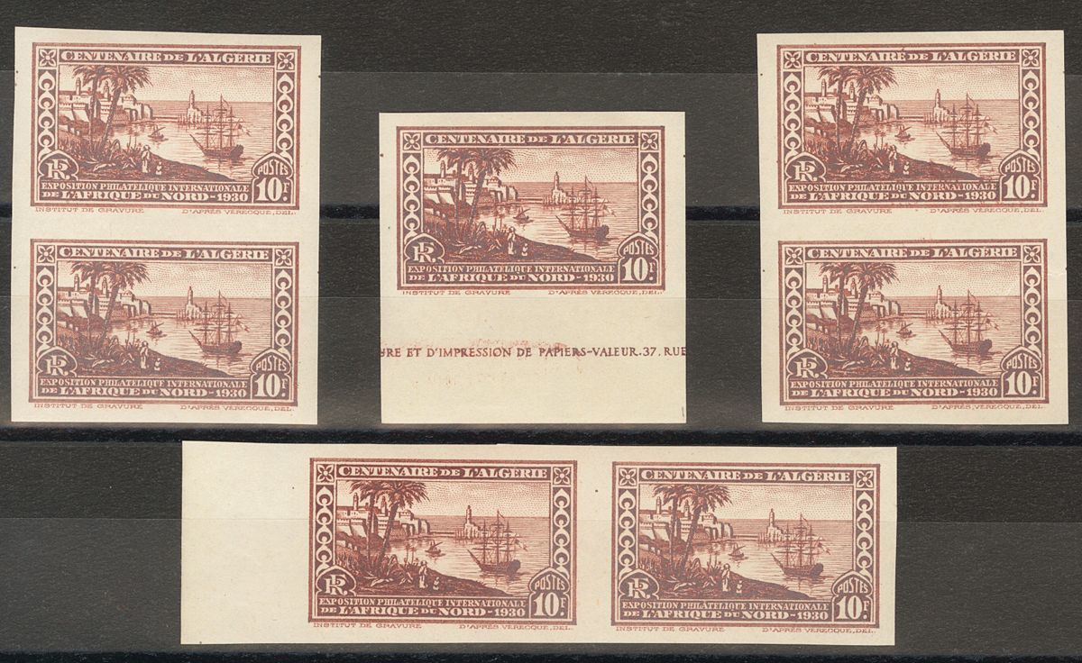 2428 Algeria. 1930. Yv. ** 100b(7). 10 F Brown, Seven Stamps. IMPERFORATED. VERY FINE.  Yvert 2013: 280€ - Algerije (1962-...)