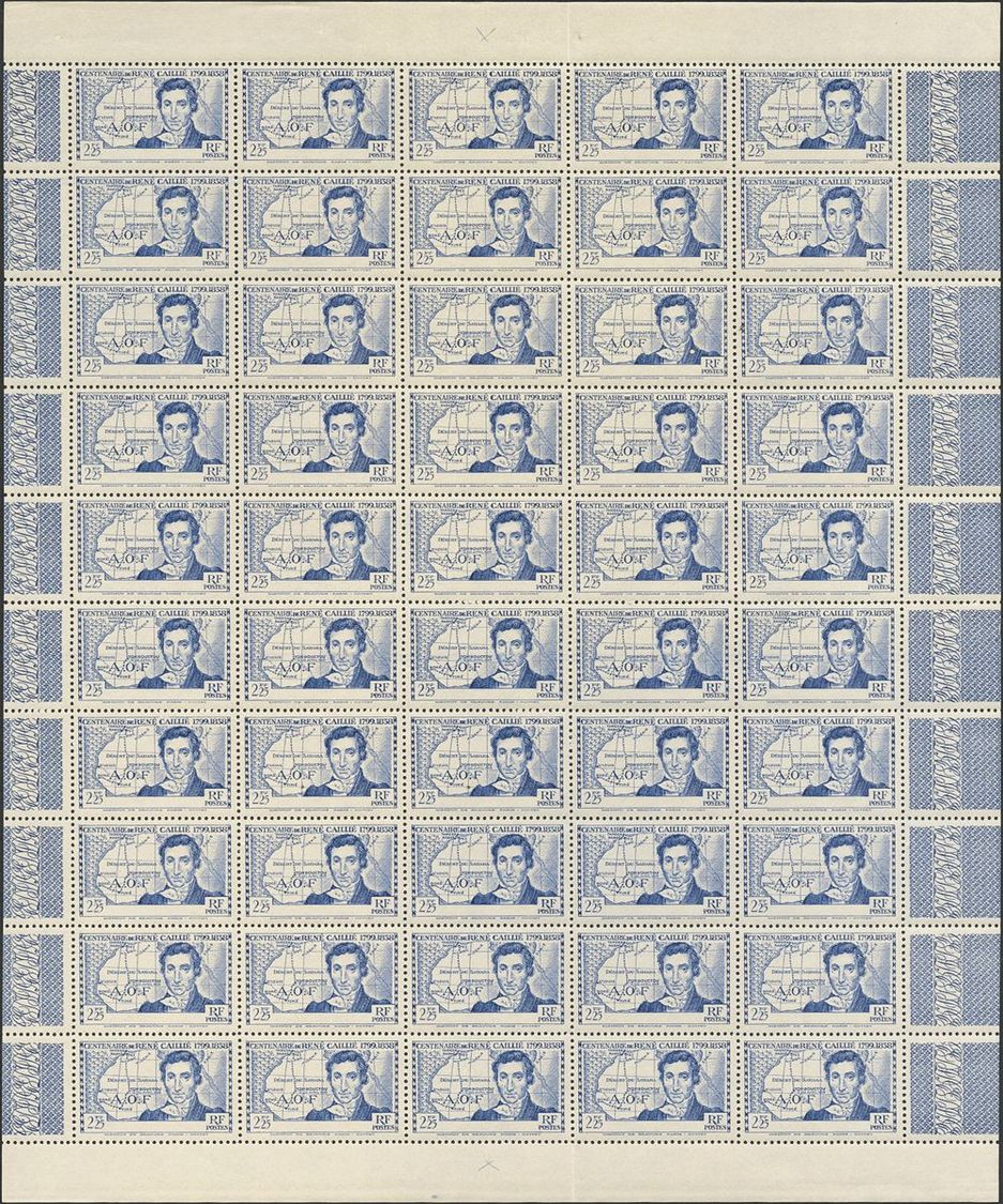 2433 Ivory Coast. 1939. Yv. ** 141/43a(50). Complete Set, In Sheet Of Fifty Stamps (some Slightly Detached). WITHOUT LEG - Andere & Zonder Classificatie