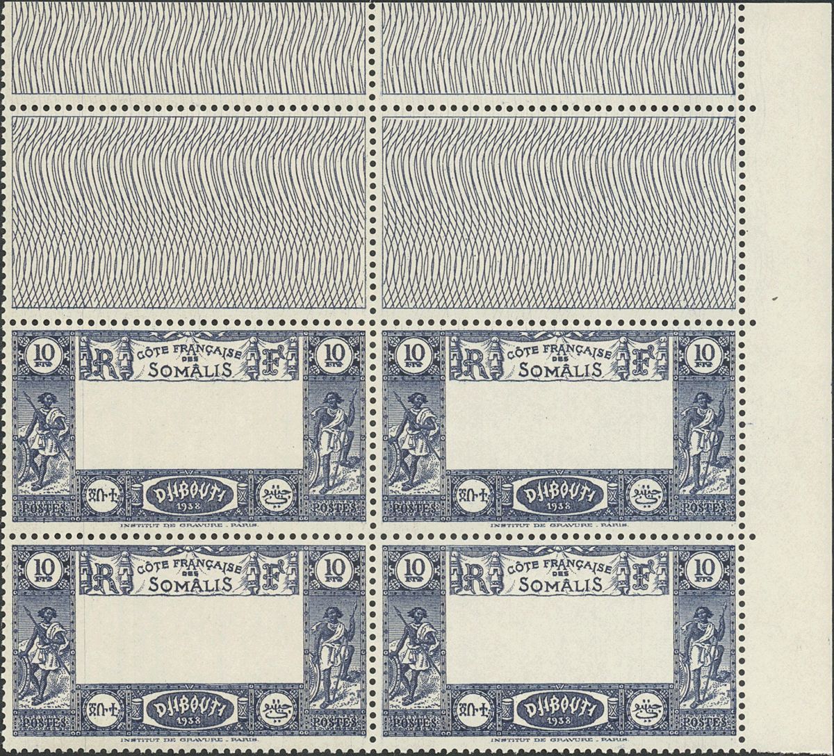 2436 Somali Coast. 1938. Yv. ** 168a(4). 10 F Blue And Turquoise, Block Of Four. CENTER OMITED. VERY FINE AND VERY RARE. - Andere & Zonder Classificatie